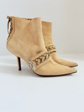 Christian Dior Beige Sand Suede Ankle Boots EU 39 Galliano Era Dior Logo Buckle